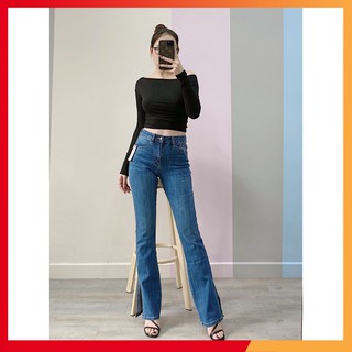 Quần jean nữ ⚡️𝗙𝗥𝗘𝗘𝗦𝗛𝗜𝗣 ⚡️ Quần bò ống loe lai xẻ dáng cạp cao, sang chảnh hết nấc