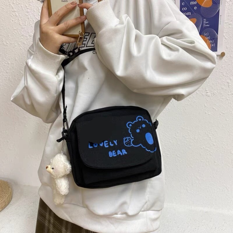 Túi đeo chéo mini vải canvas Lovely Bear dễ thương ( chưa kèm phụ kiện)