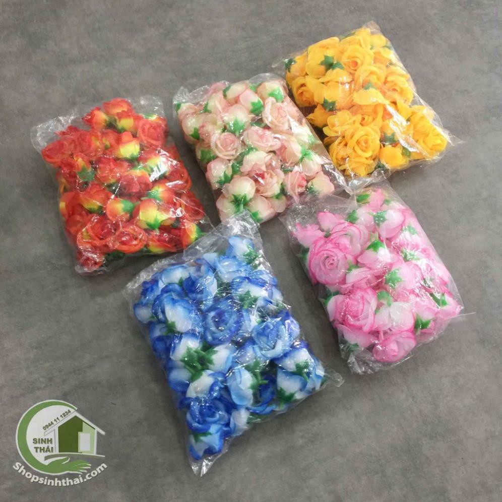 Bịch 25 bông hoa hồng giả màu vàng, cam, hồng, kem, xanh dương - hoa giả - hoa vải cao cấp
