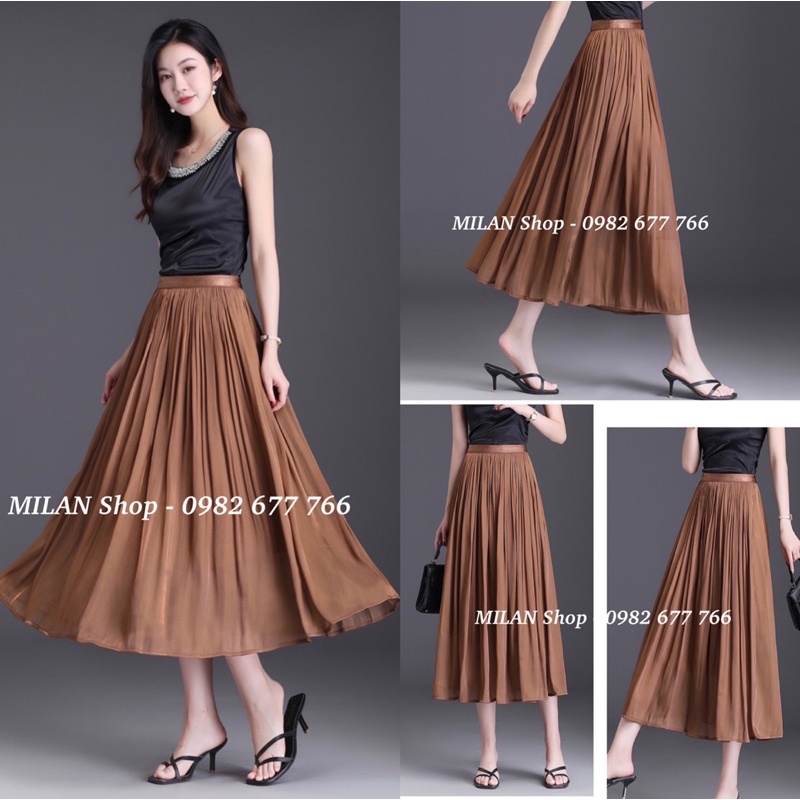 Chân váy lụa tơ bóng suôn mượt sang chảnh