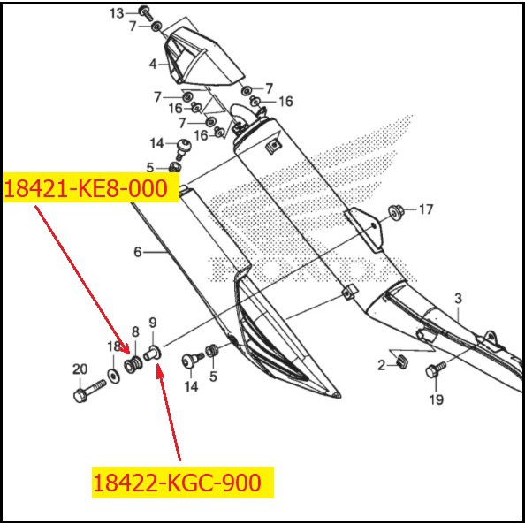 Khâu &amp; Cao Su Treo Pô / Cao Su Bạc Đệm Bắt Ống Xả Winner - Winner X - GTR - Sonic (18421-KE8-000, 18422-KGC-900)