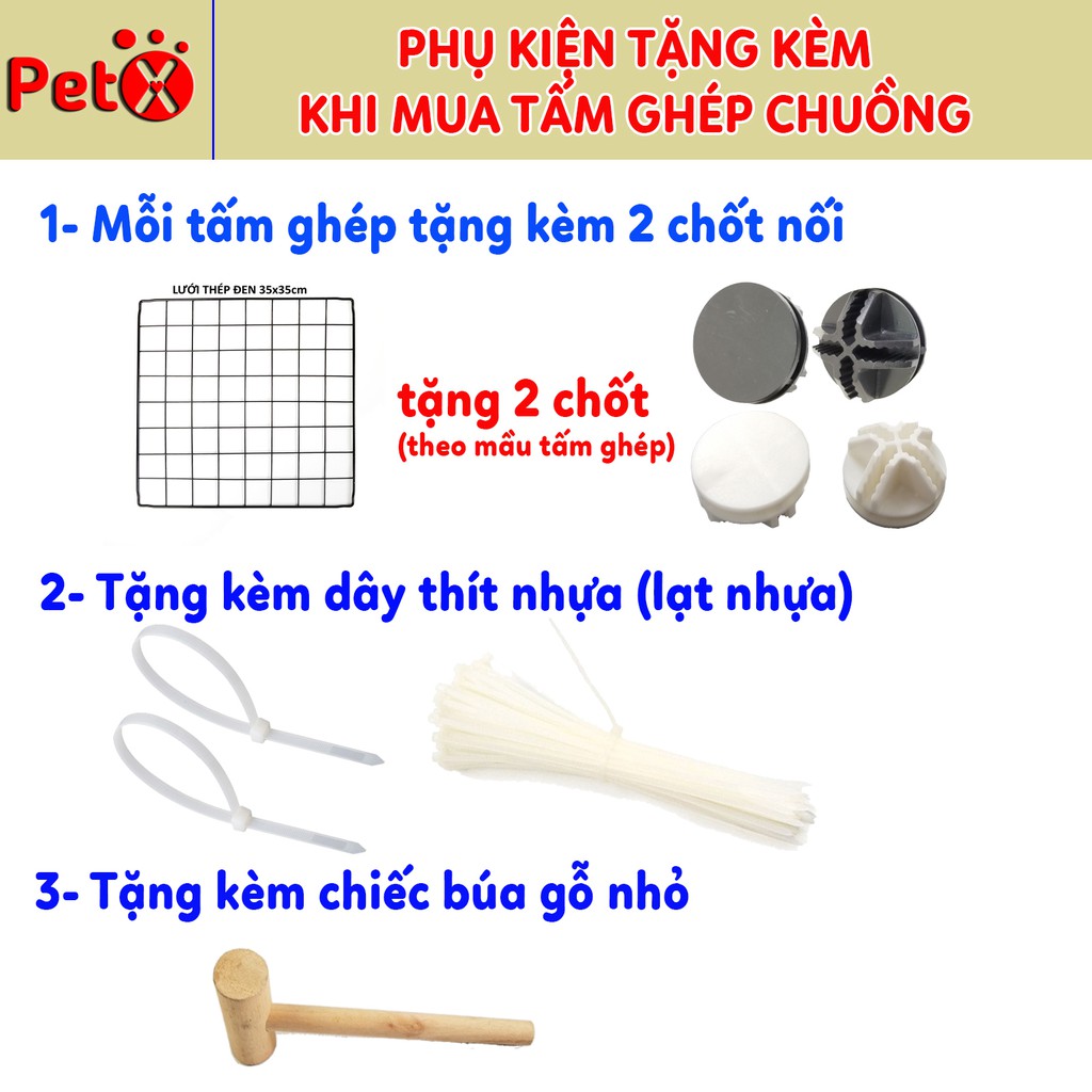 [TẶNG CHỐT+ VÒNG LỤC LẠC] Chuồng chó, mèo thỏ, hamster (bán lẻ theo tấm) tấm nhựa ghép, tấm lưới sắt, thép 35x35,