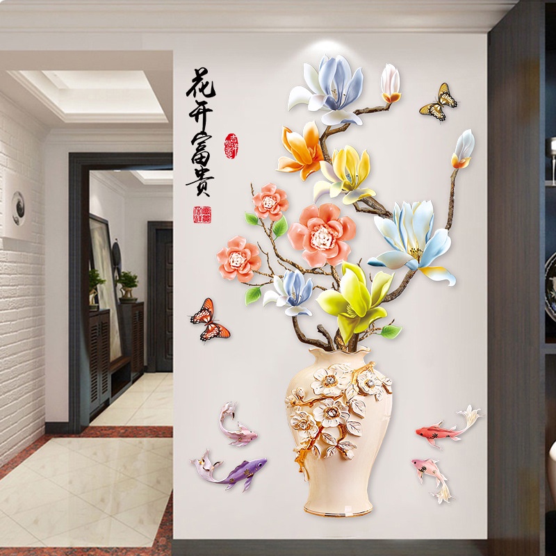 Decal dán tường Bình hoa sắc màu 3D SIÊU HOT