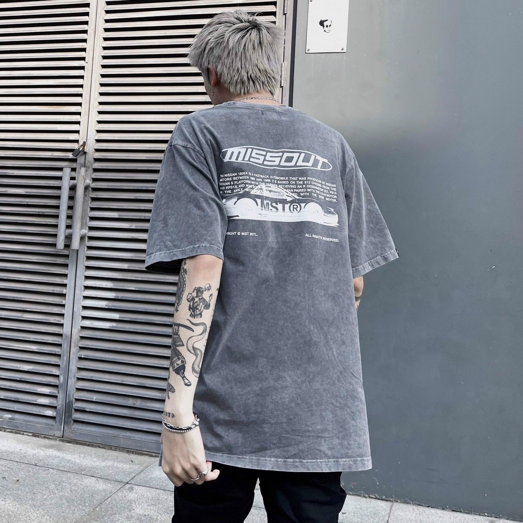 Áo thun WASH Missout Oto Unisex Nam Nữ Form Rộng Tay Lỡ màu xám