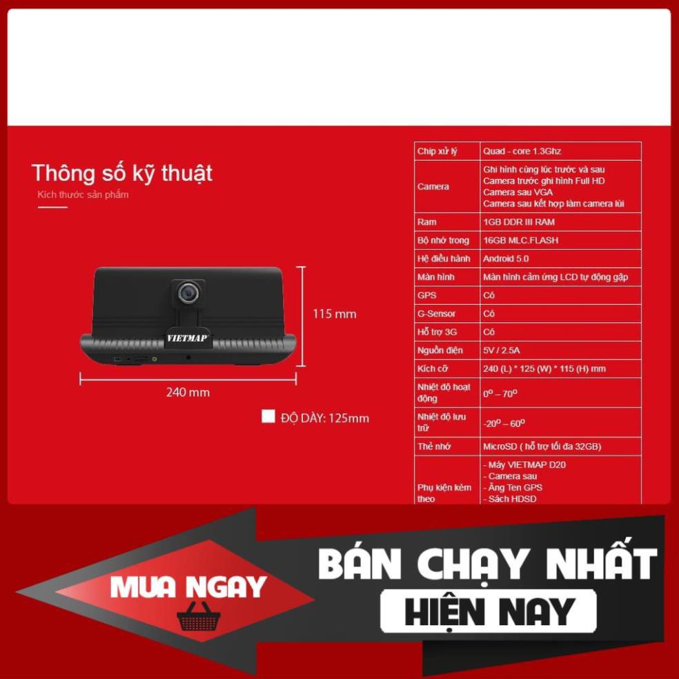 Camera Hành Trình Ô tô Kép VIETMAP D20 Phiên Bản Màn Hình Dẫn Đường Tablo - Chính hãng