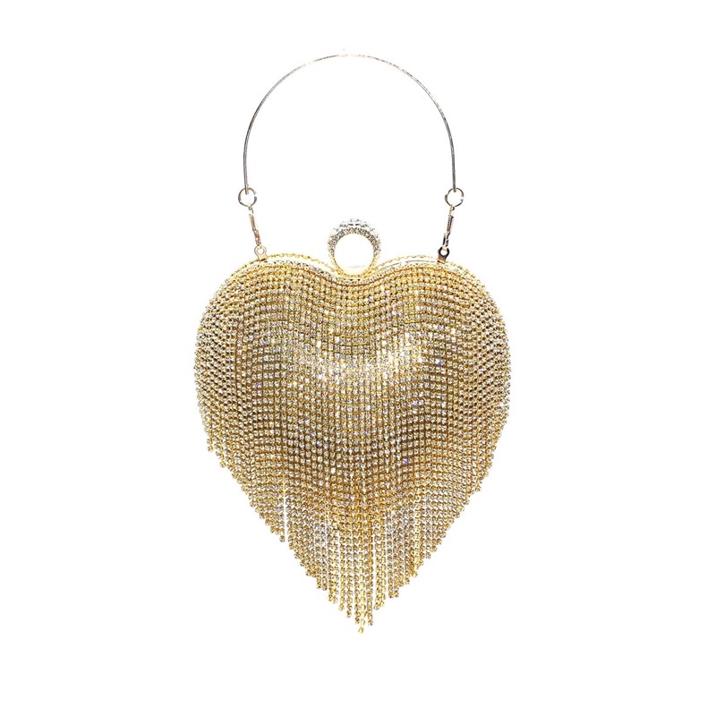 Túi xách đi tiệc hình trái tim đính đá tua rua