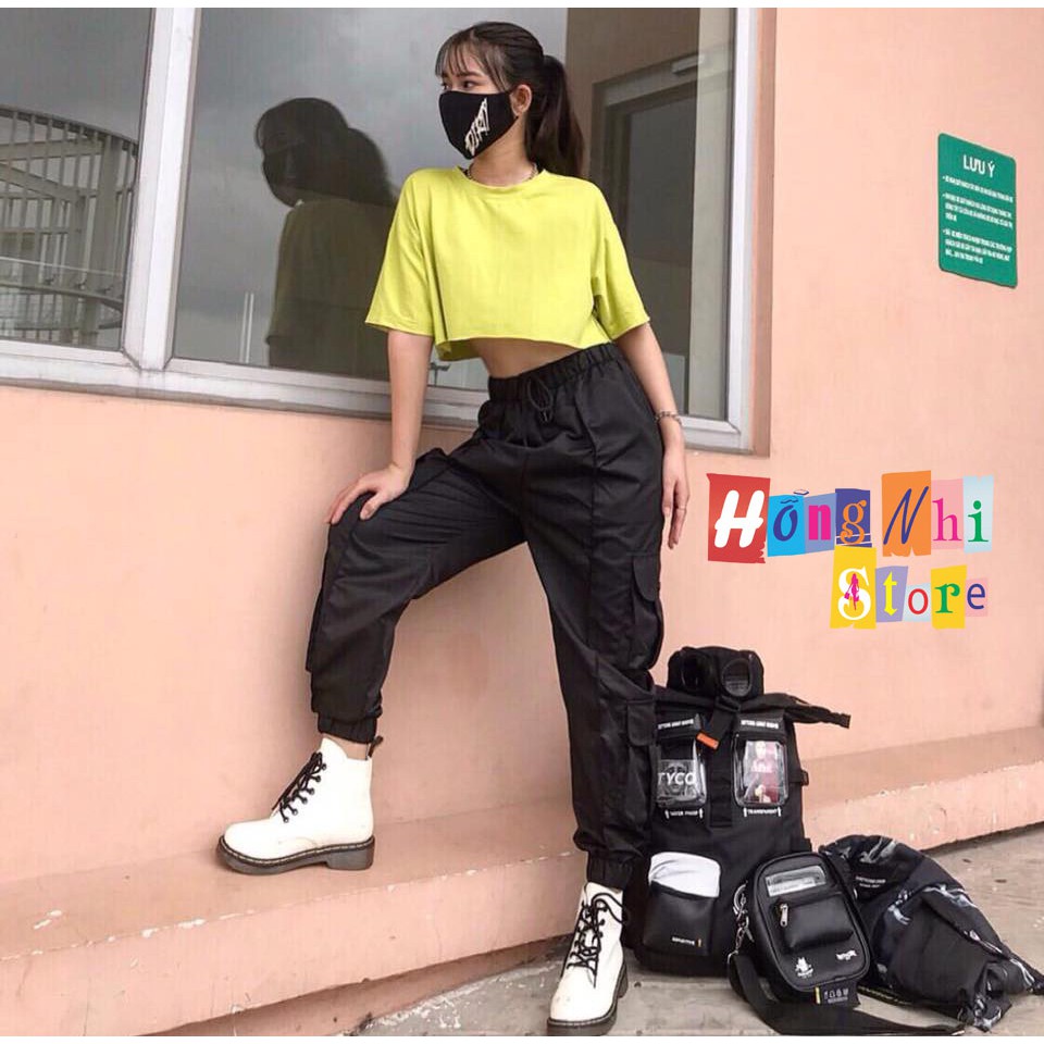 Áo Croptop Trơn Tay Lửng Form Rộng Màu Xanh, Croptop Tay Lỡ Dáng Rộng - MM