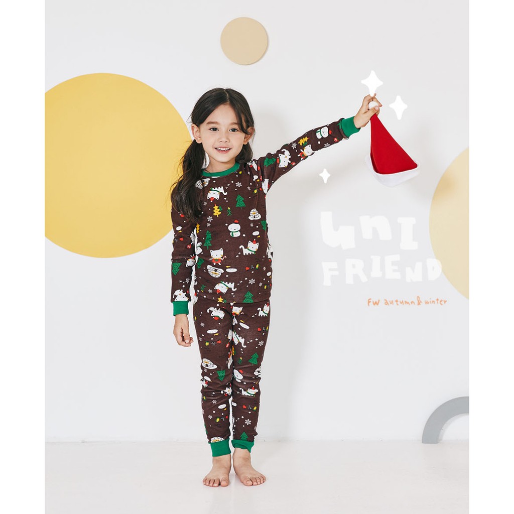 Bộ đồ bé trai/ bé gái Hàn Quốc uniFriend dài tay _ Christmas brown