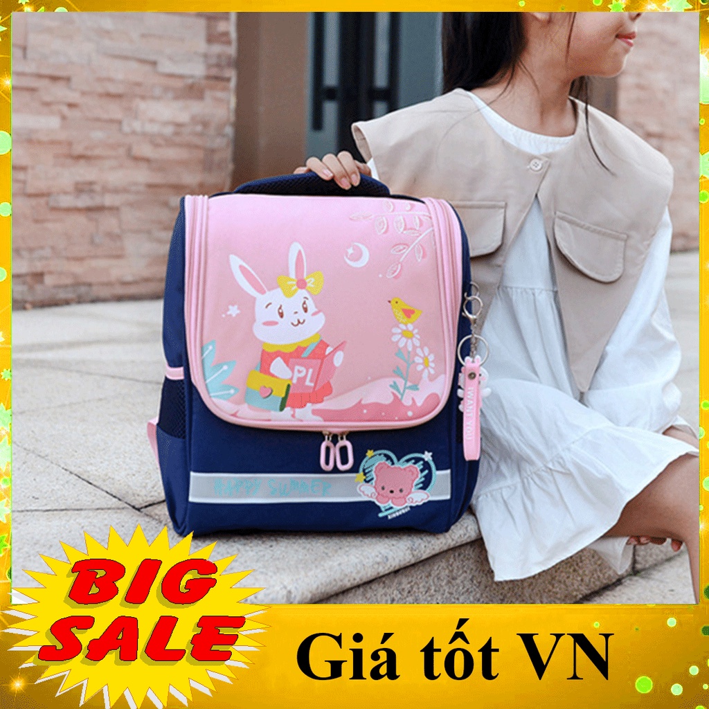 Balo lớp 1-3 form hộp siêu nhẹ có kèm móc khóa cho bé gái bé trai, cặp sách học sinh tiểu học hình động vật dễ thương