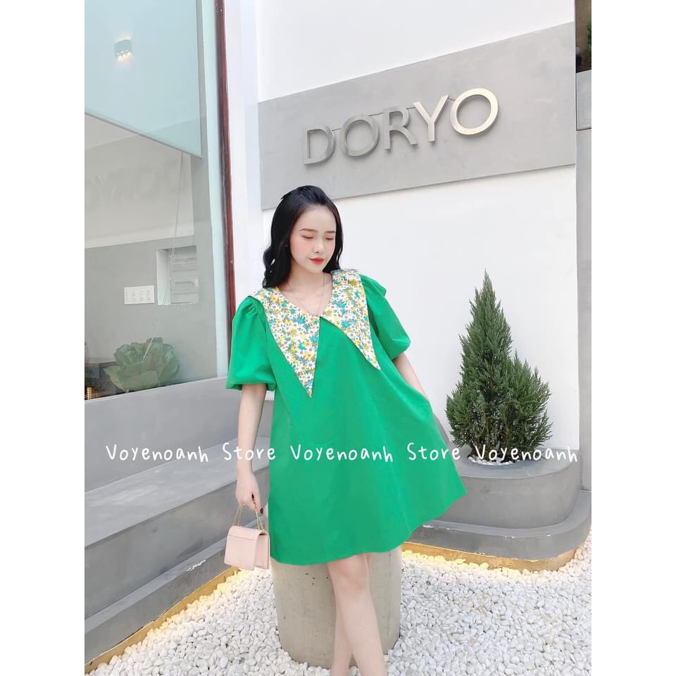 Váy Thô Tay Bồng Phối Cổ Hoa Dáng Xòe Rộng - Váy Thô Dáng Ngắn Cổ Nhọn | BigBuy360 - bigbuy360.vn