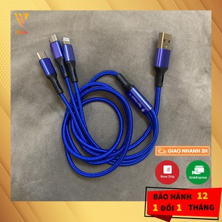 Cáp Dù Sạc Tích Hợp 3 Đầu Kết Nối Type-C, Android và Lightning