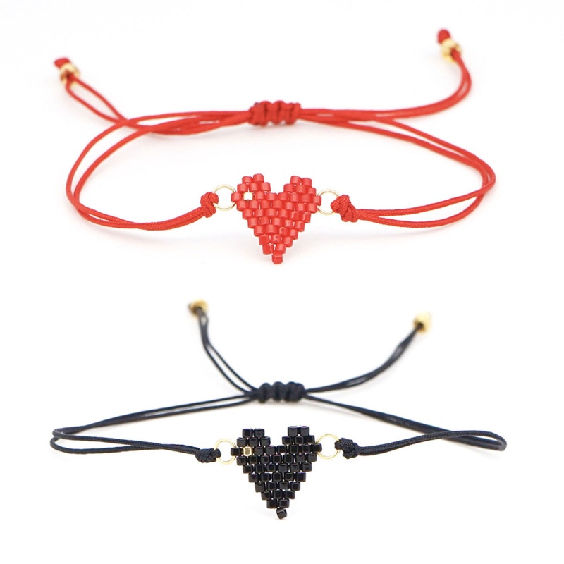 Vòng Tay Dây Bện Phối Hạt Hình Trái Tim Handmade Có Thể Điều Chỉnh Cho Cặp Đôi