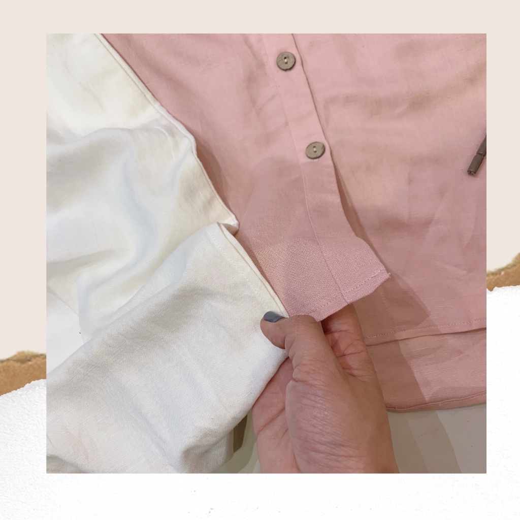 Đầm sơ mi linen màu hồng Lalastyle