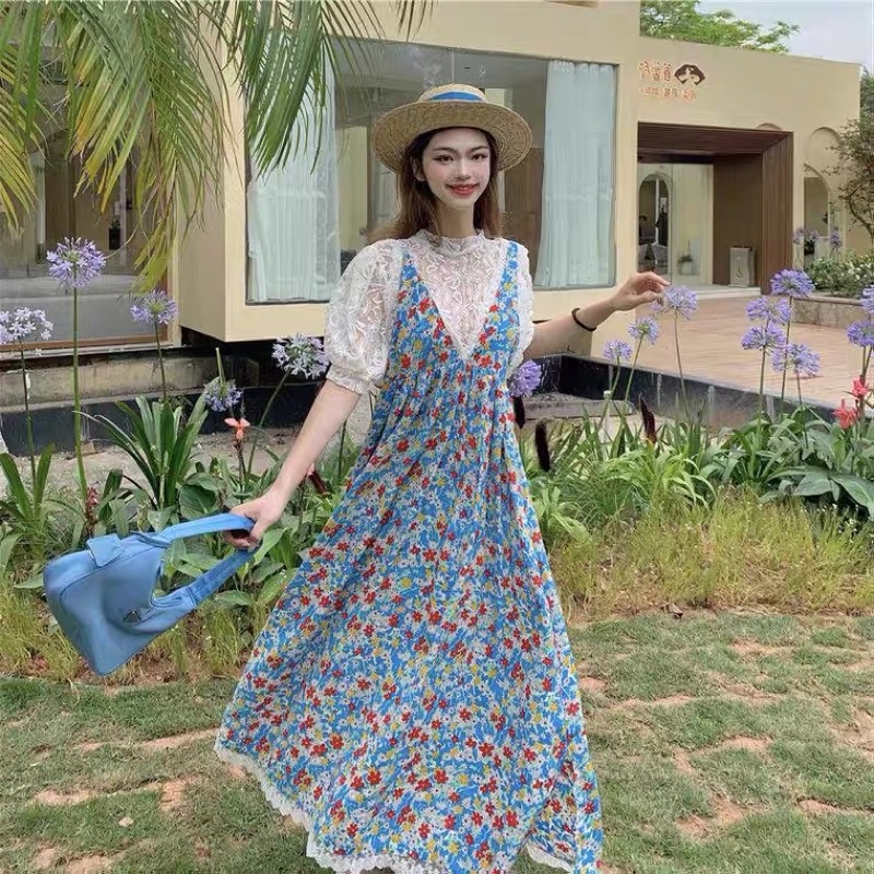 Set Đầm Hoa Phối Áo Ren