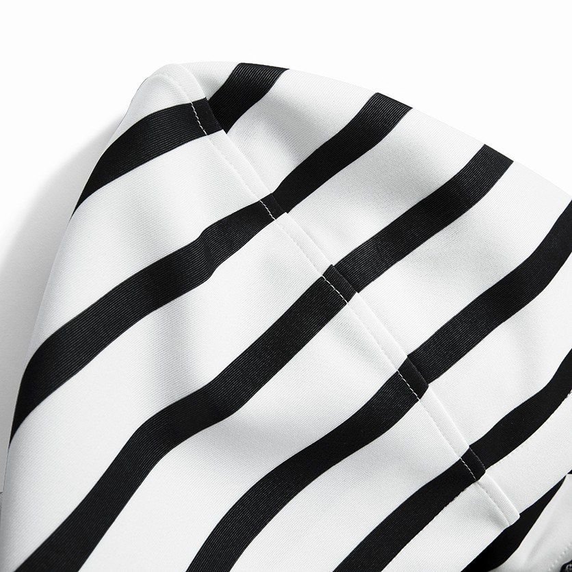 Áo Khoác ICON DENIM Chất Thun Poly Có Nón B&W Stripes