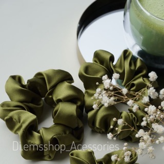 Dây buộc tóc Scrunchies vải phi bóng xanh rêu , xanh ngọc , xanh biển