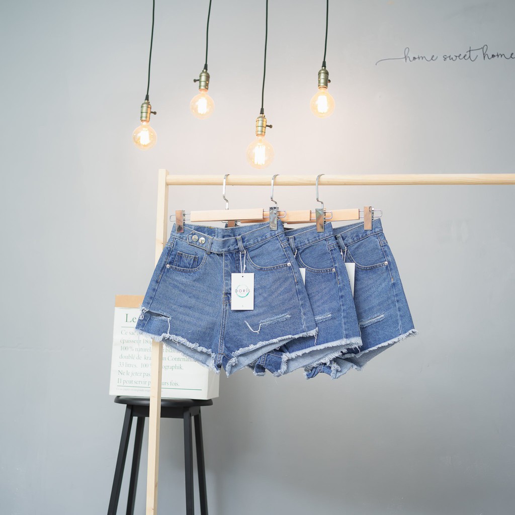 Quần Short Jean Kiểu 2 Nút, Quần Sooc Nữ Phong Cách 2 Màu