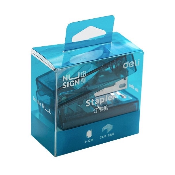 Hộp bấm kim loại mini 12 trang Deli Clear Case Bao gồm 1 hộp 24/6 kim bấm Tối giản Xanh lam / Xanh lá cây / Hồng / Trắng