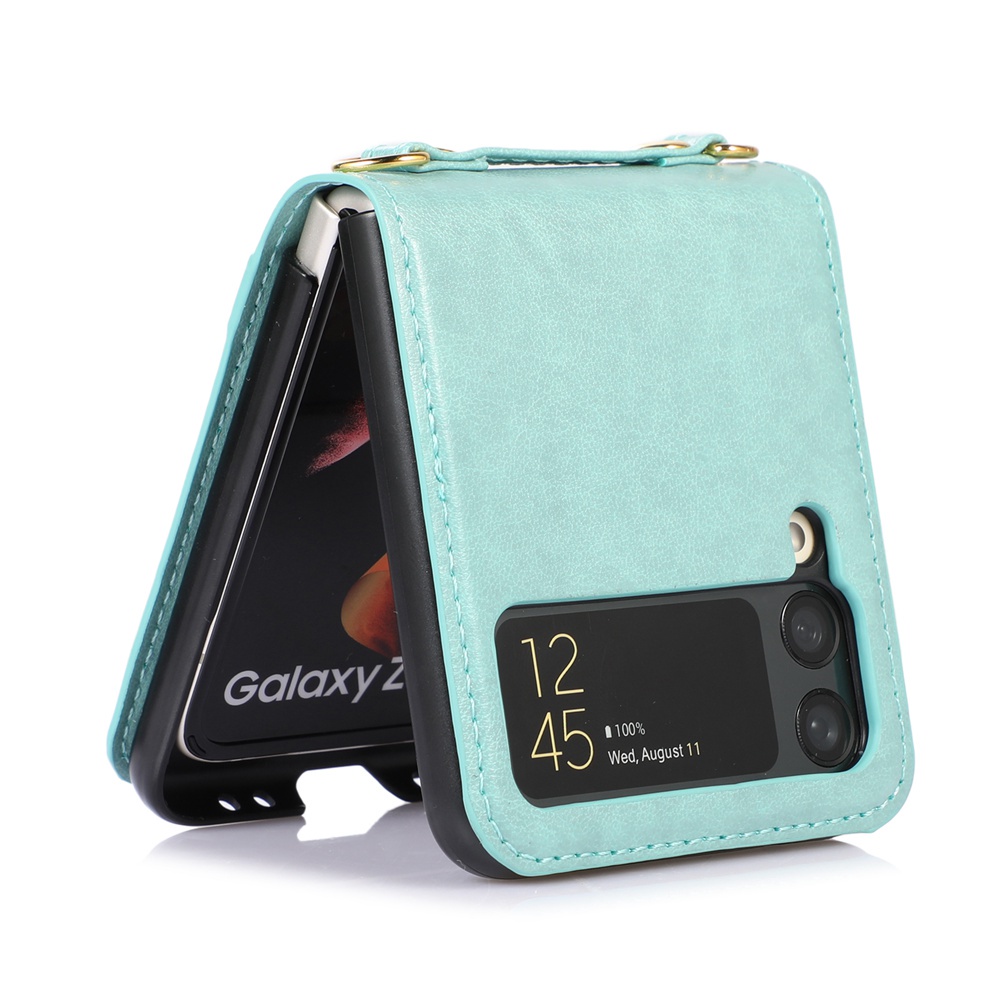 Ốp Điện Thoại Da Kèm 2 Ngăn Đựng Thẻ Và Dây Đeo Cổ Cho Samsung Galaxy Z Flip 4 3 5