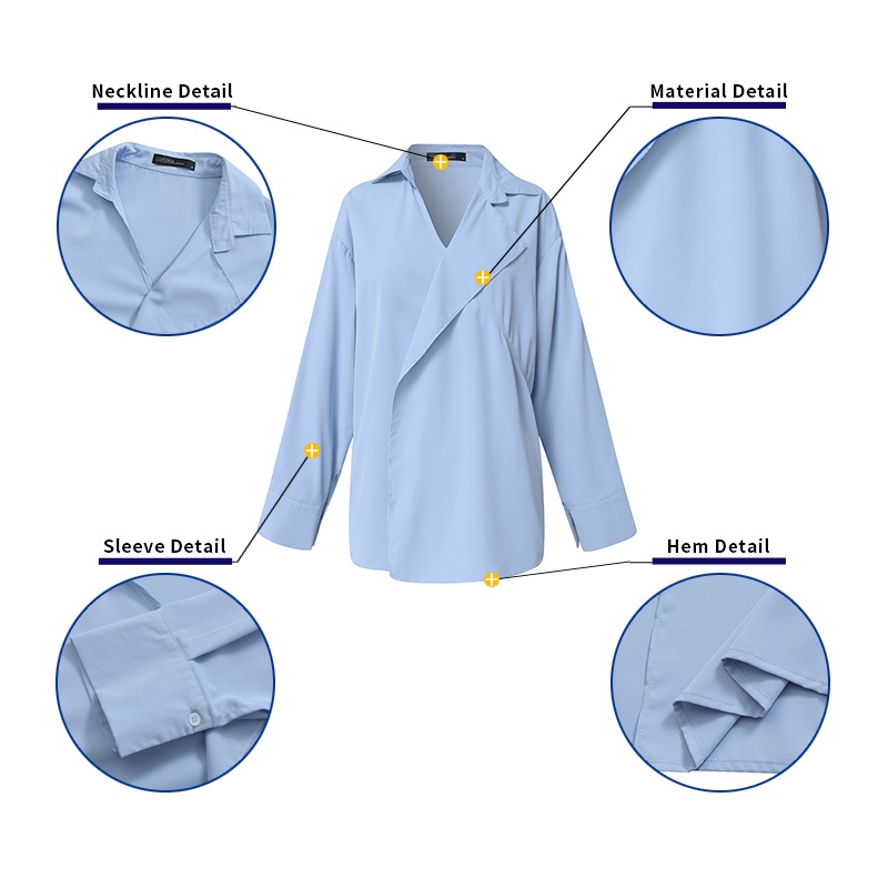 Áo kiểu ZANZEA dài tay cổ lật dáng rộng màu trơn đơn giản phong cách Hàn Quốc dễ phối đồ dành cho nữ