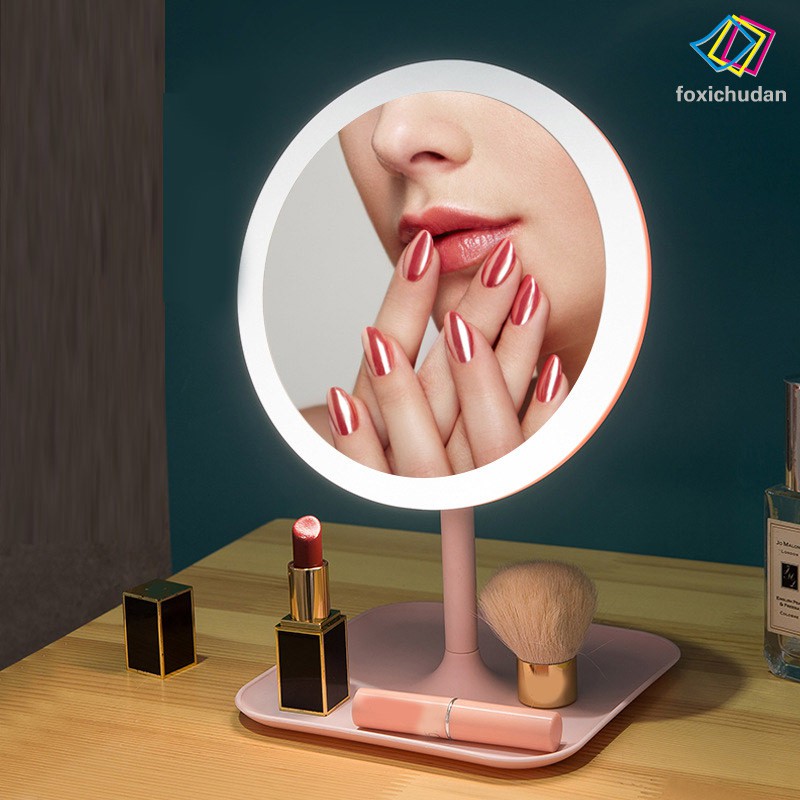 [FCD] LED Lighted Makeup Mirror Desktop Dressing Mirror Fill Light Female Portable Beauty Mirror For Home Travel