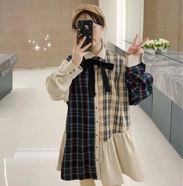 ORDER - ĐẦM SƠ MI MIX CARO ULZZANG BIGSIZE 3XL ( Có ảnh thật ) | BigBuy360 - bigbuy360.vn