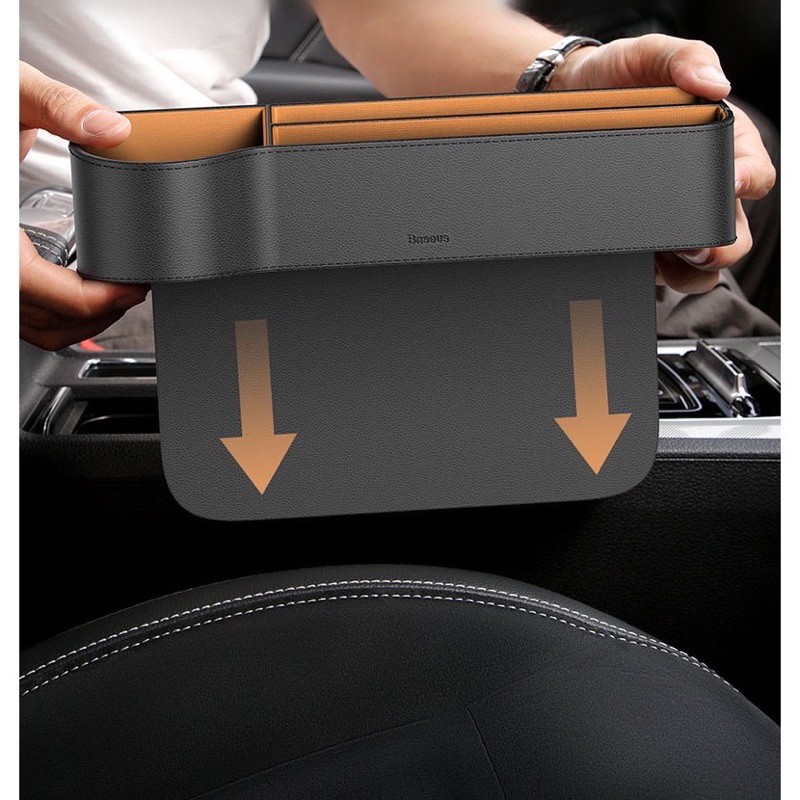 Khay gỗ bọc da Baseu đựng đồ khe ghế ô tô xe hơi Elegant car Storage box chính hãng