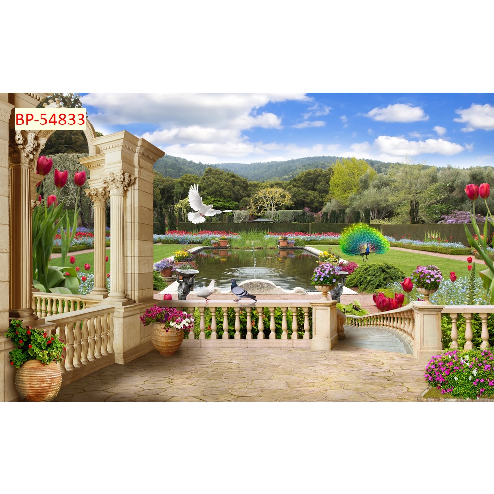 Tranh dán tường cửa sổ phong cảnh mát mẻ