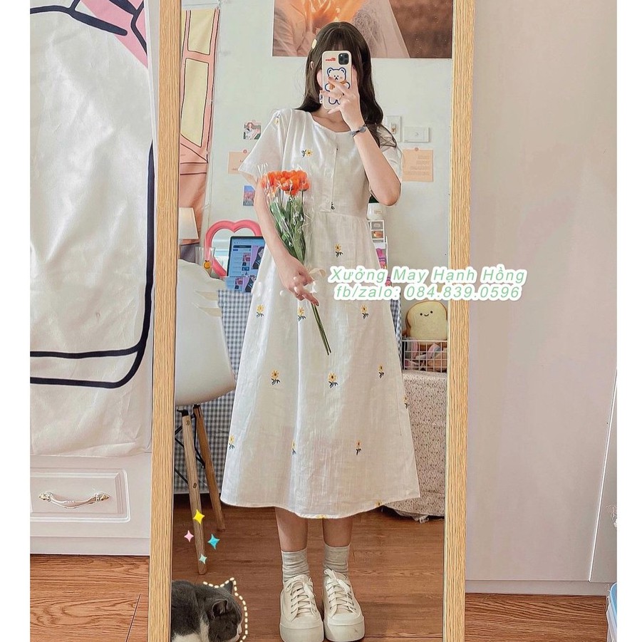 Váy babydoll hoa cúc ngắn tay Ulzzang, Váy hoa nhí dáng dài nữ | BigBuy360 - bigbuy360.vn