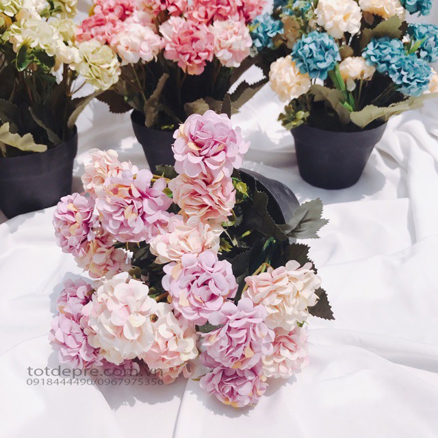 Chùm cẩm tú cầu mini tông màu Vintage - Hoa giả siêu đẹp