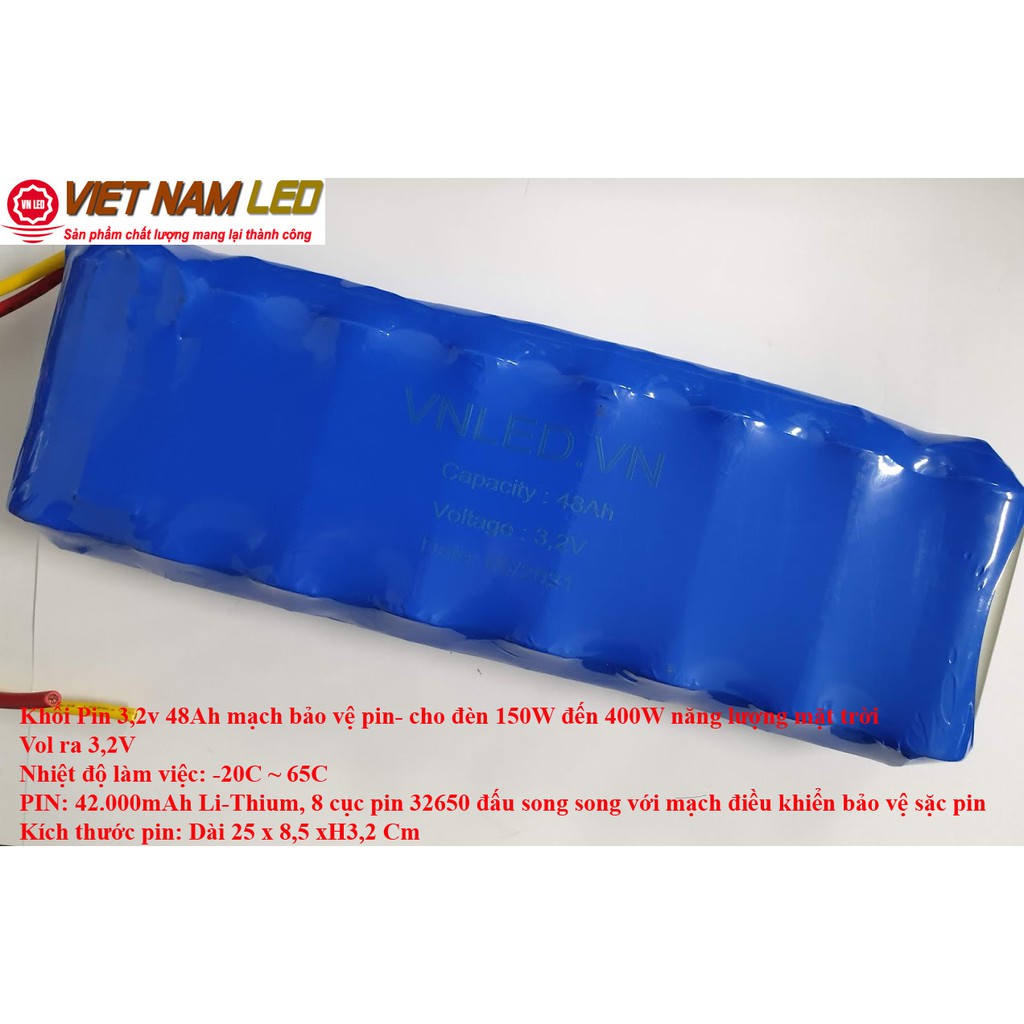 Khối Pin 3,2v 48Ah mạch bảo vệ pin- cho đèn 150W đến 400W năng lượng mặt trời