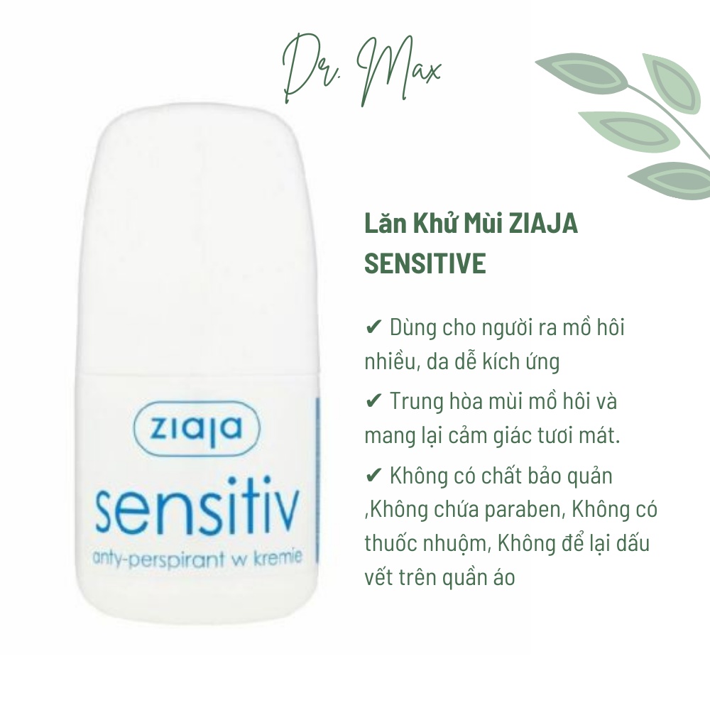 [VOUCHER MYPHDMAX -8% Đơn Trên 150K] Lăn Khử Mùi Ziaja, Lăn nách kháng khuẩn chống mồ hôi- 60ml
