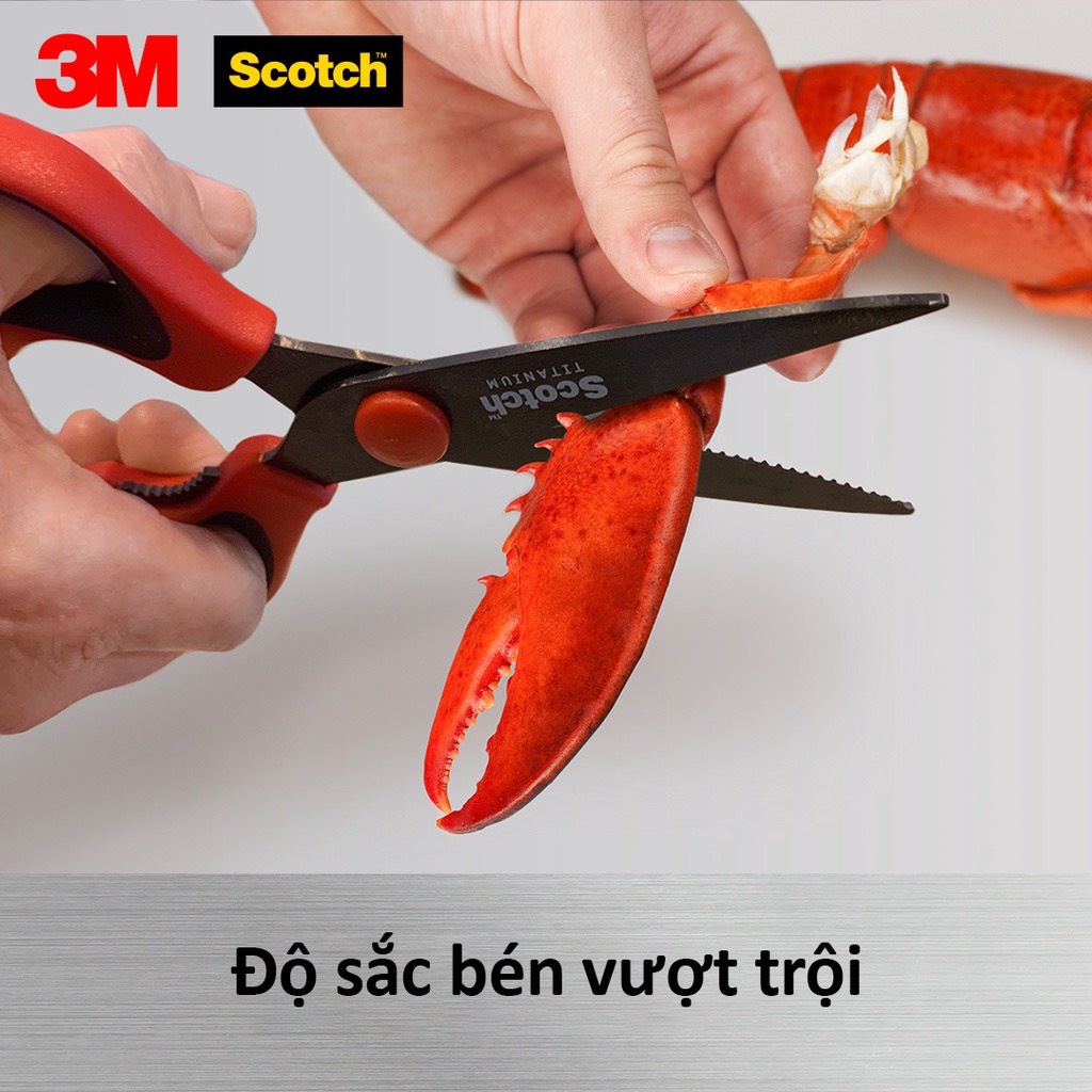 Kéo nhà bếp Scotch 3M đa năng, cao cấp công nghệ phủ Titan, tay cầm màu đỏ có thể tháo rời