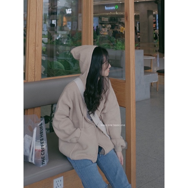 Áo khoác len khoá kéo có mũ, áo hoodie len ulzzang QC Bazic one