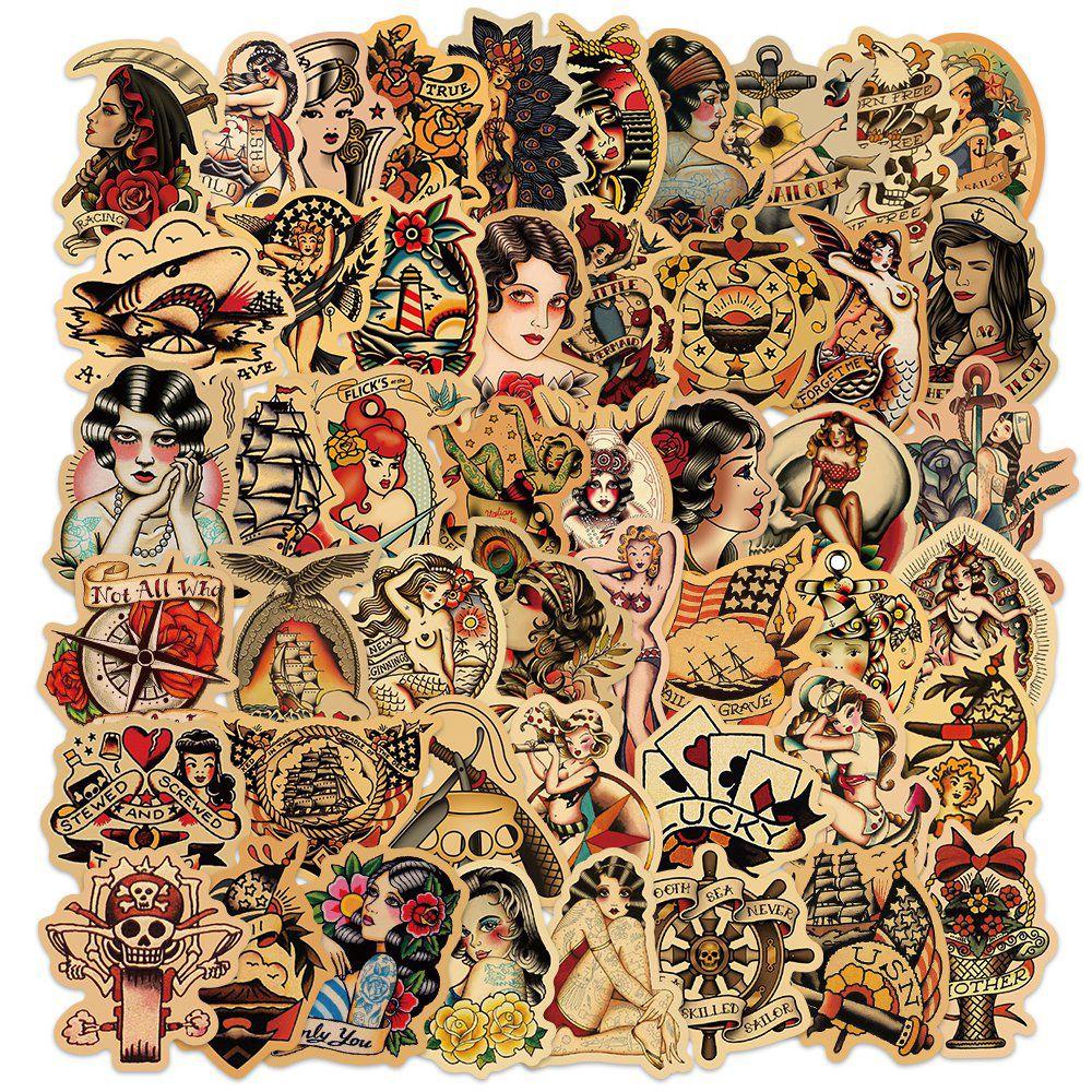 Sticker Dán Trang Trí Ba Lô/ Ván Trượt Bằng PVC Chống Thấm Nước In Họa Tiết Thời Trang Cổ Điển