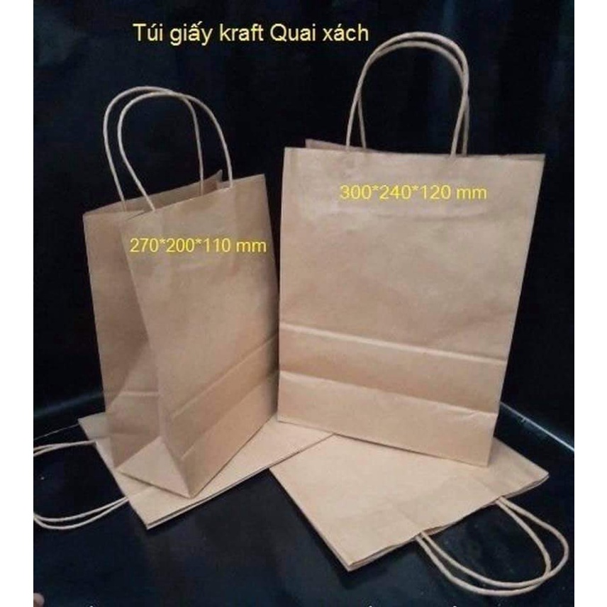 1 Túi giấy đựng quà tặng, túi giấy Kraft đựng bánh có quai