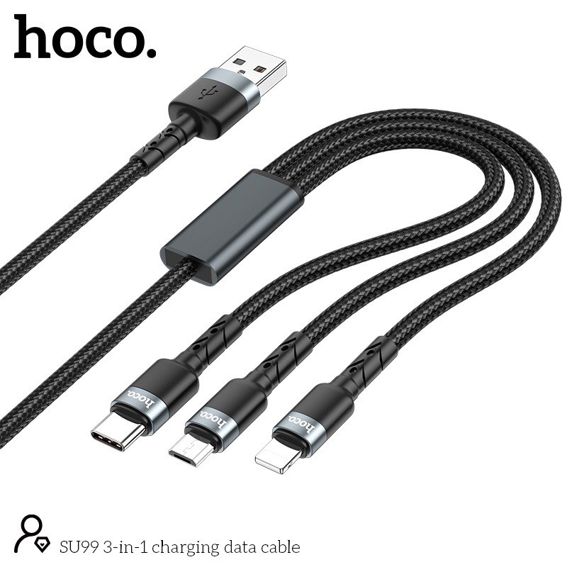 Cáp sạc 3 đầu Hoco SU99 dây dù siêu bền dài 1m - Chính hãng