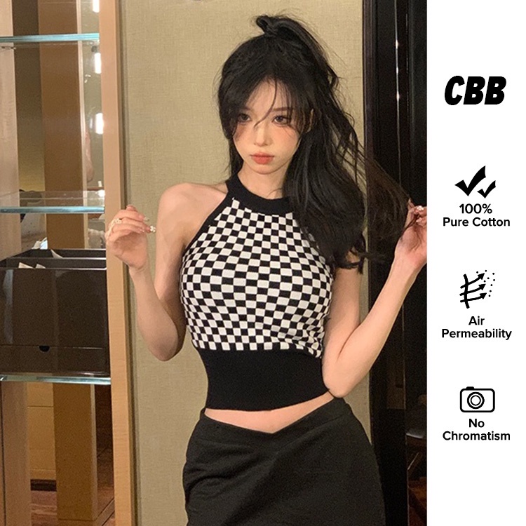 Porozi  áo croptop Áo Dệt Kim Không Tay Họa Tiết Sọc Caro Phong Cách Hàn Quốc