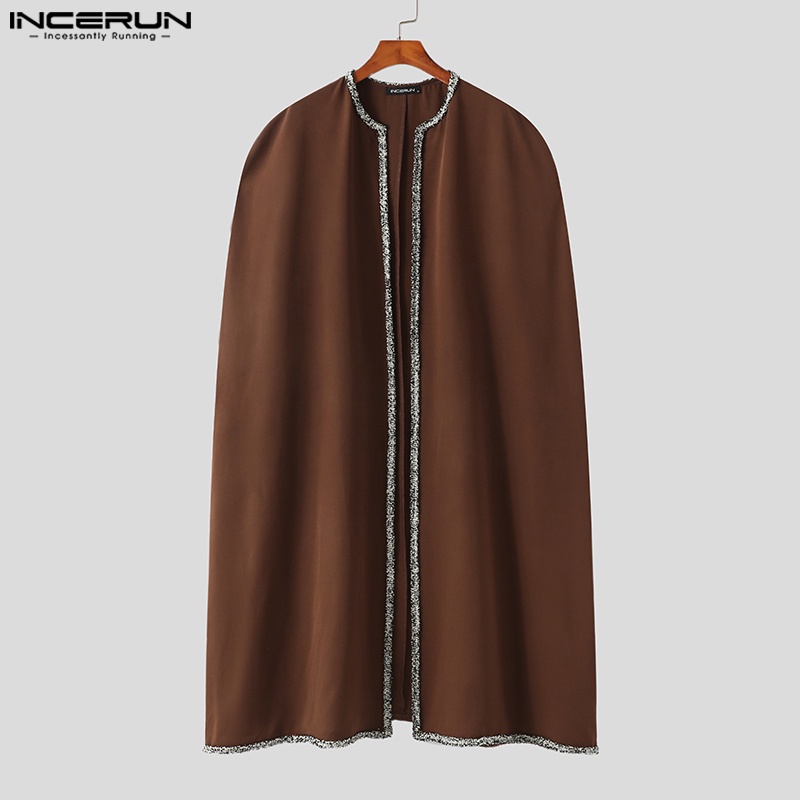 Incerun Áo Choàng Poncho Dài Dáng Rộng Cổ Điển Cho Nam