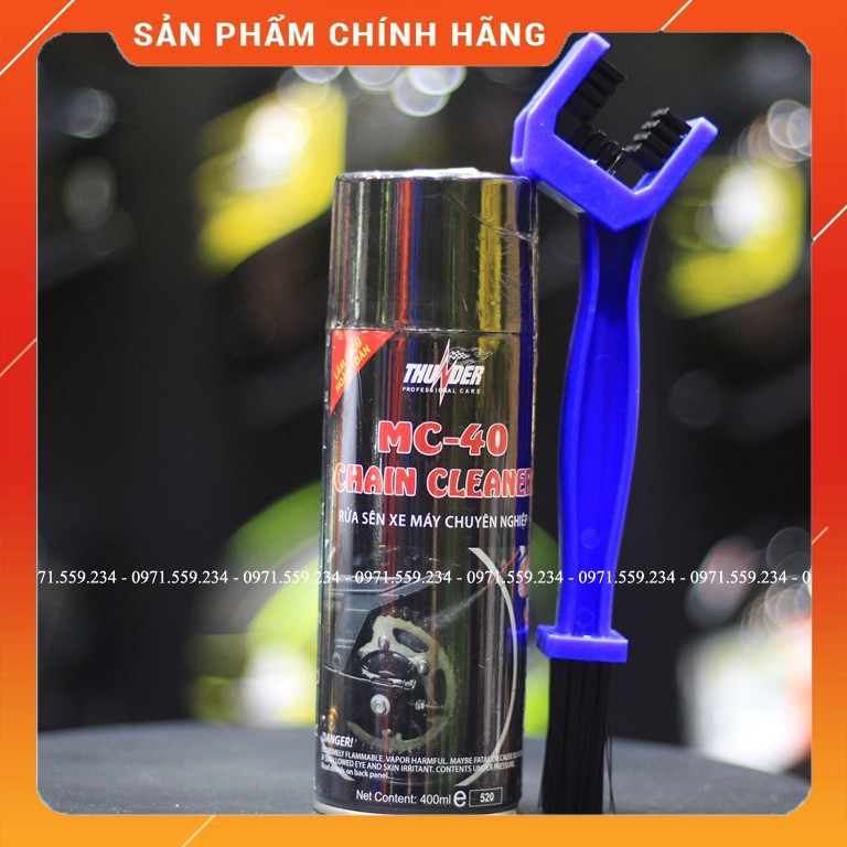 Combo vệ sinh sên MC-40 400ml, Bôi trơn dưỡng sên Thunder 400ml và bàn chải sên chuyên nghiệp