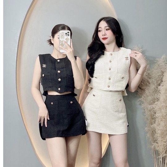 Set váy nữ áo croptop mix chân váy uzzang I Trần Hân Shop 4012419