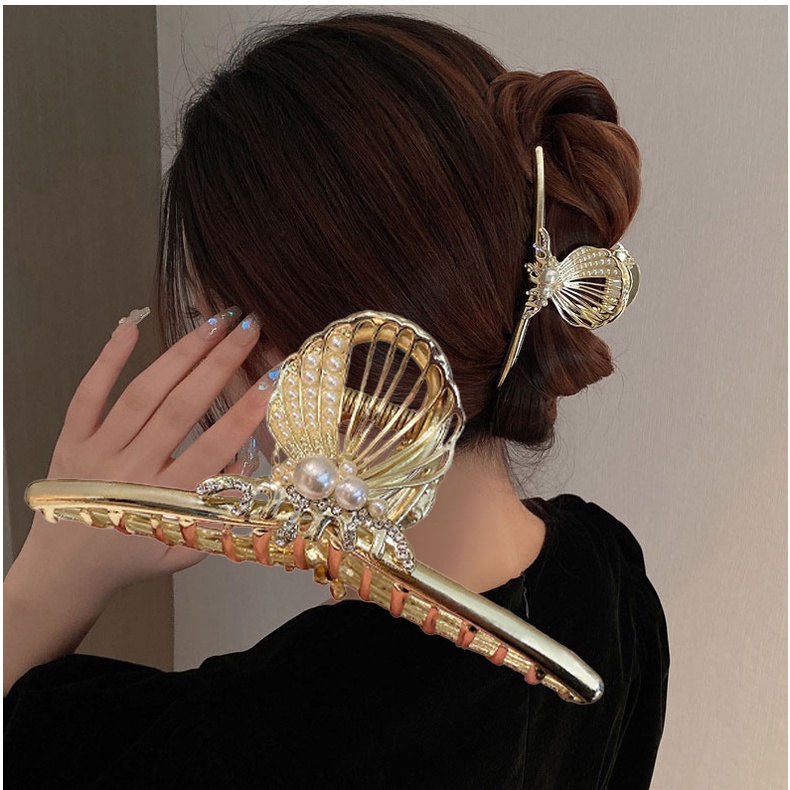 Kẹp Tóc Kim Loại Cỡ Lớn Kiểu Hàn Quốc Xinh Xắn Cho Nữ (đính đá, ngọc)