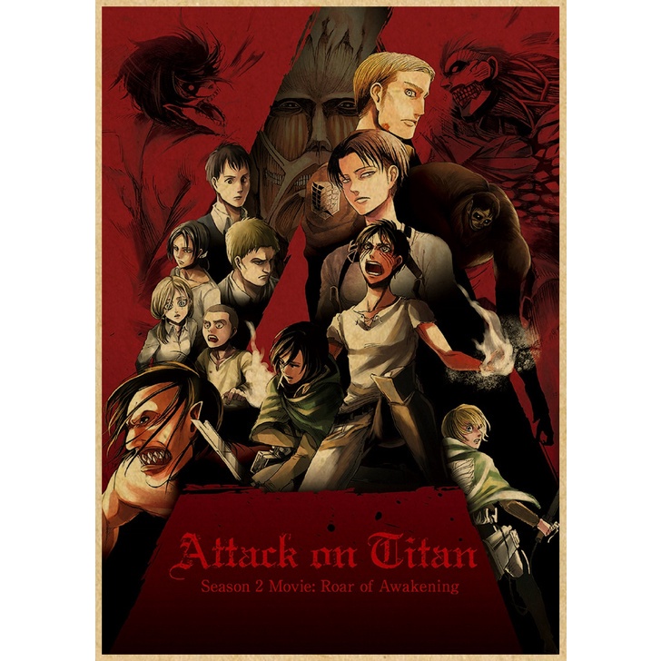Poster Giấy kraft In Hình anime attack on titan Phong Cách retro Nhật Bản Trang Trí Nhà Cửa / Quán bar / Phòng Khách
