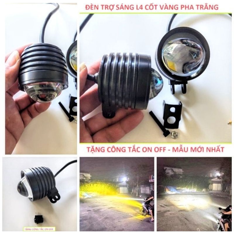 1 ĐÈN LED ĐÈN TRỢ SÁNG L4 BI CẦU CỰC SÁNG PHA VÀNG CỐT TRẮNG XE MÁY VÀ Ô TÔ HÀNG CAO CẤP