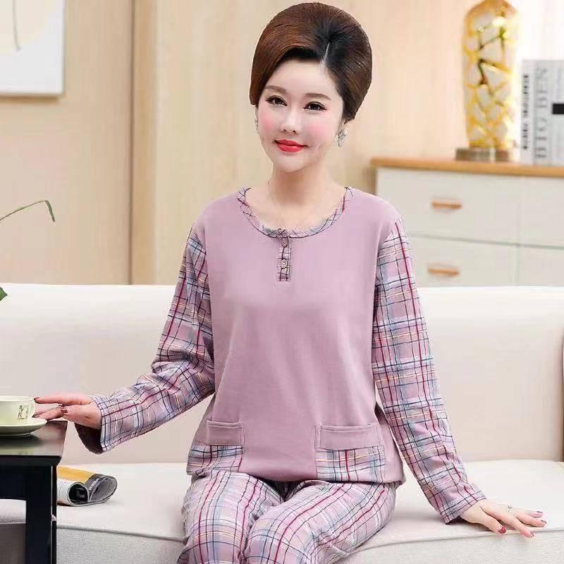 Bộ đồ ngủ tay dài thời trang cho phụ nữ trung niên