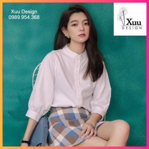Áo Sơ Mi Nữ Trắng tay bồng cổ tàu ,Sơ mi kiểu MoomMy Hàng Cao Cấp | BigBuy360 - bigbuy360.vn