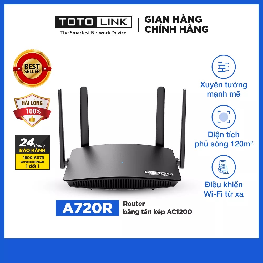 Cục phát wifi router wifi băng tần kép chuẩn AC 1200Mbps A720R TOTOLINK A720R version mới nhất có MU-MIMO