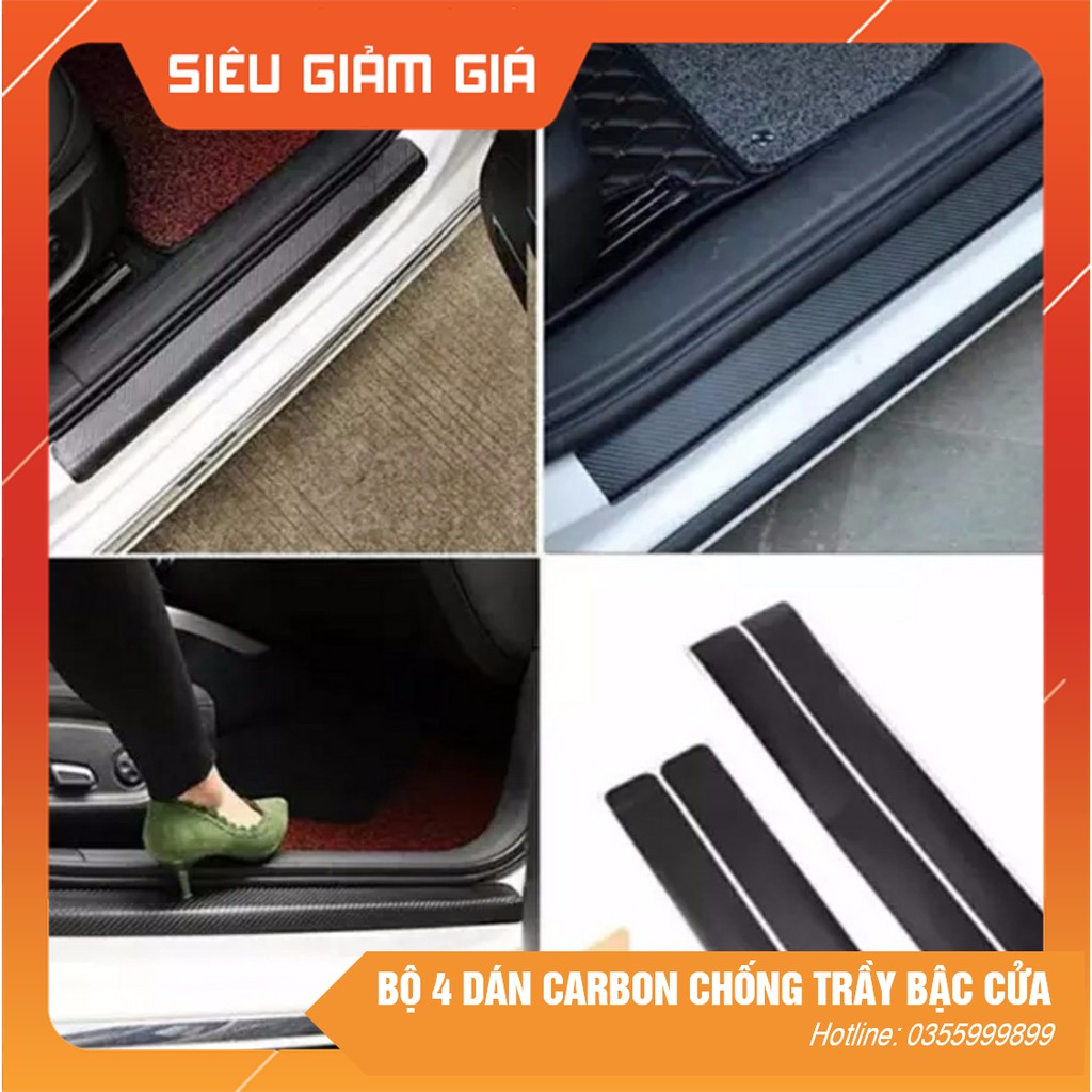 Bộ 4 miếng dán carbon chống trầy bậc cửa xe ô tô