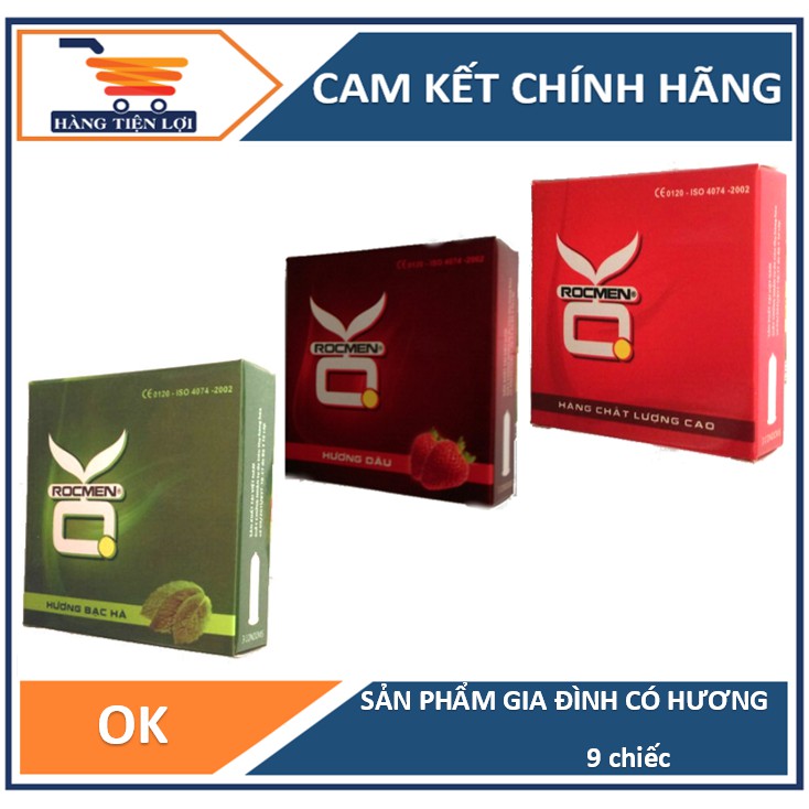 Bộ 3 hộp bao cao su ok rockmen 3 cái (hương dâu , hương bạc hà , không mùi)