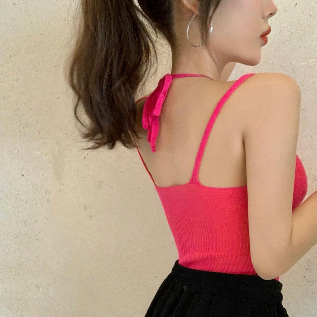 Cocory vn Áo dệt kim hai dây ôm dáng phong cách Hàn Quốc quyến rũ dành cho nữ